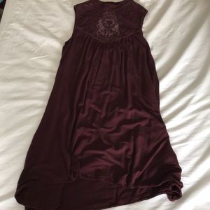 Maroon High Neck Lace Dress